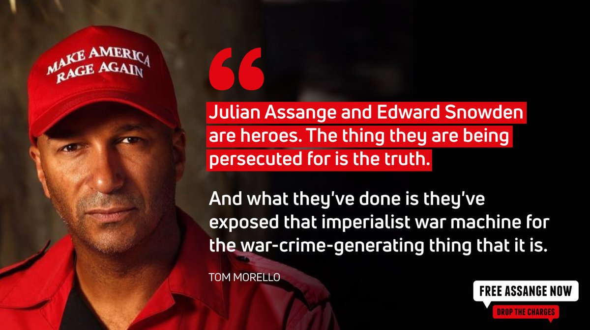 'Julian Assange & Edward Snowden sind Helden. Das, wofür sie verfolgt werden, ist die Wahrheit.

Und was sie getan haben ist, sie haben diese imperialistische Kriegsmaschinerie als als das Kriegsverbrechen-generierende Ding offengelegt, das sie ist.'

-- Tom Morello
#FreeAssange