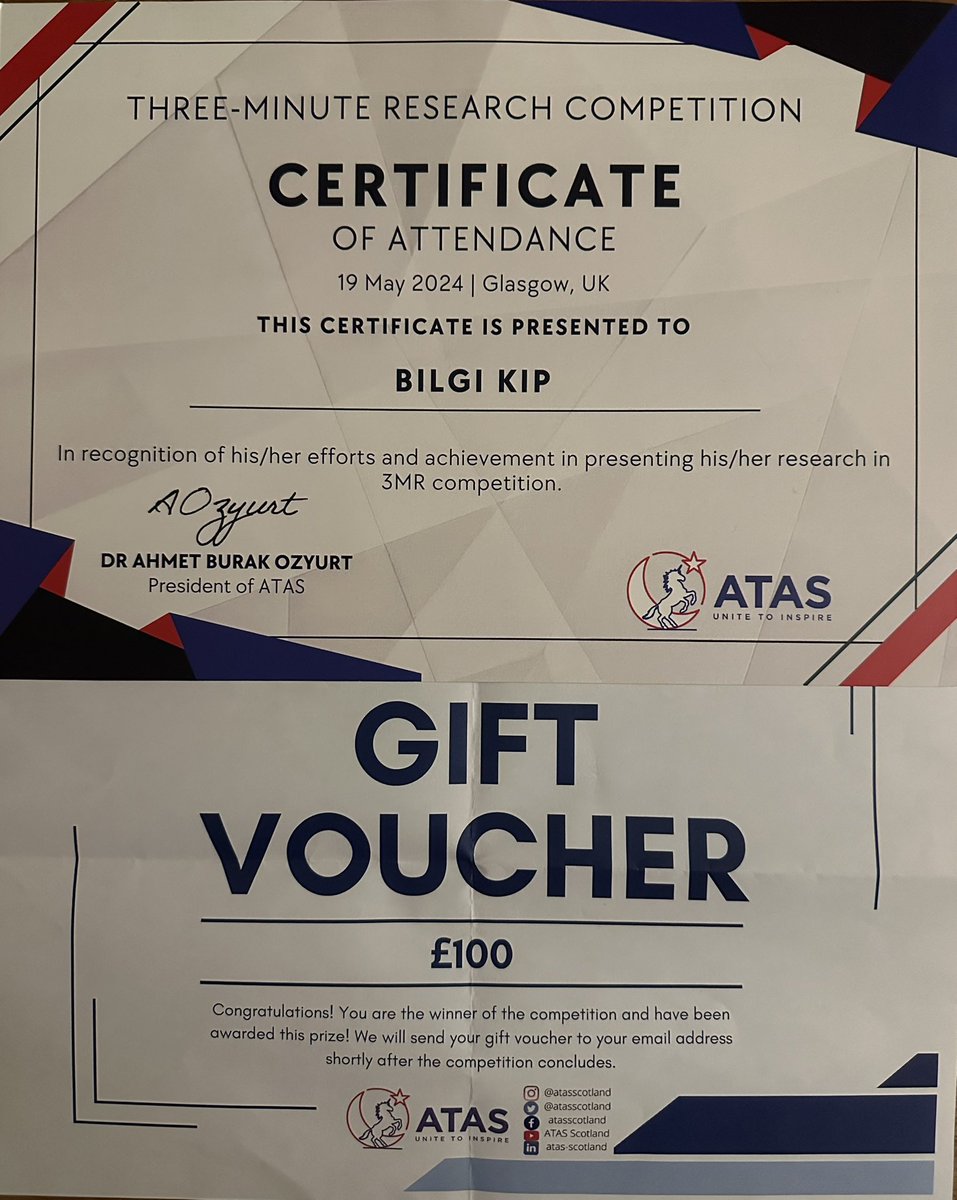 Thrilled to announce I won 1st place in the 3-Minute Research Competition organized by <a href="/atasscotland/">ATAS Scotland</a> for May 19th, Commemoration of Atatürk, Youth and Sports Day! 🎉

Thanks to ATAS and everyone who supported me. Truly inspiring and motivating! 💪

Happy May 19th! 🇹🇷