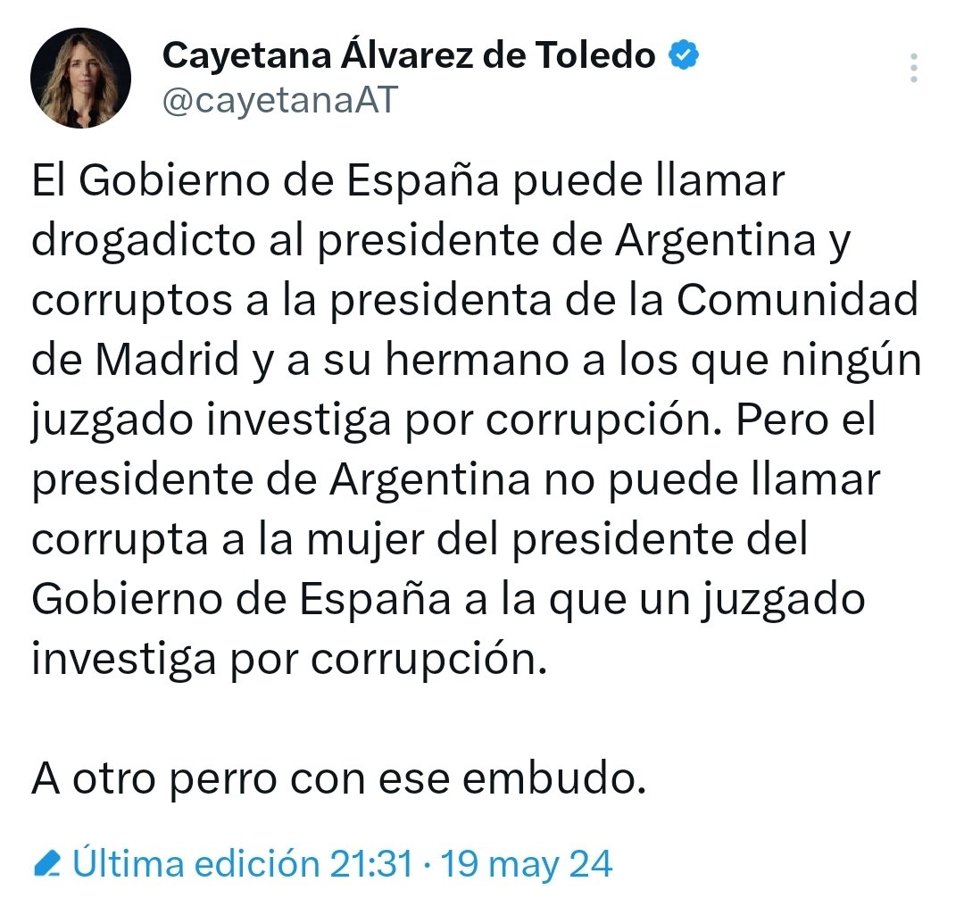Ojalá todo el PP tuviera la misma dignidad que Álvarez de Toledo. #PedroVigilaATuEsposa