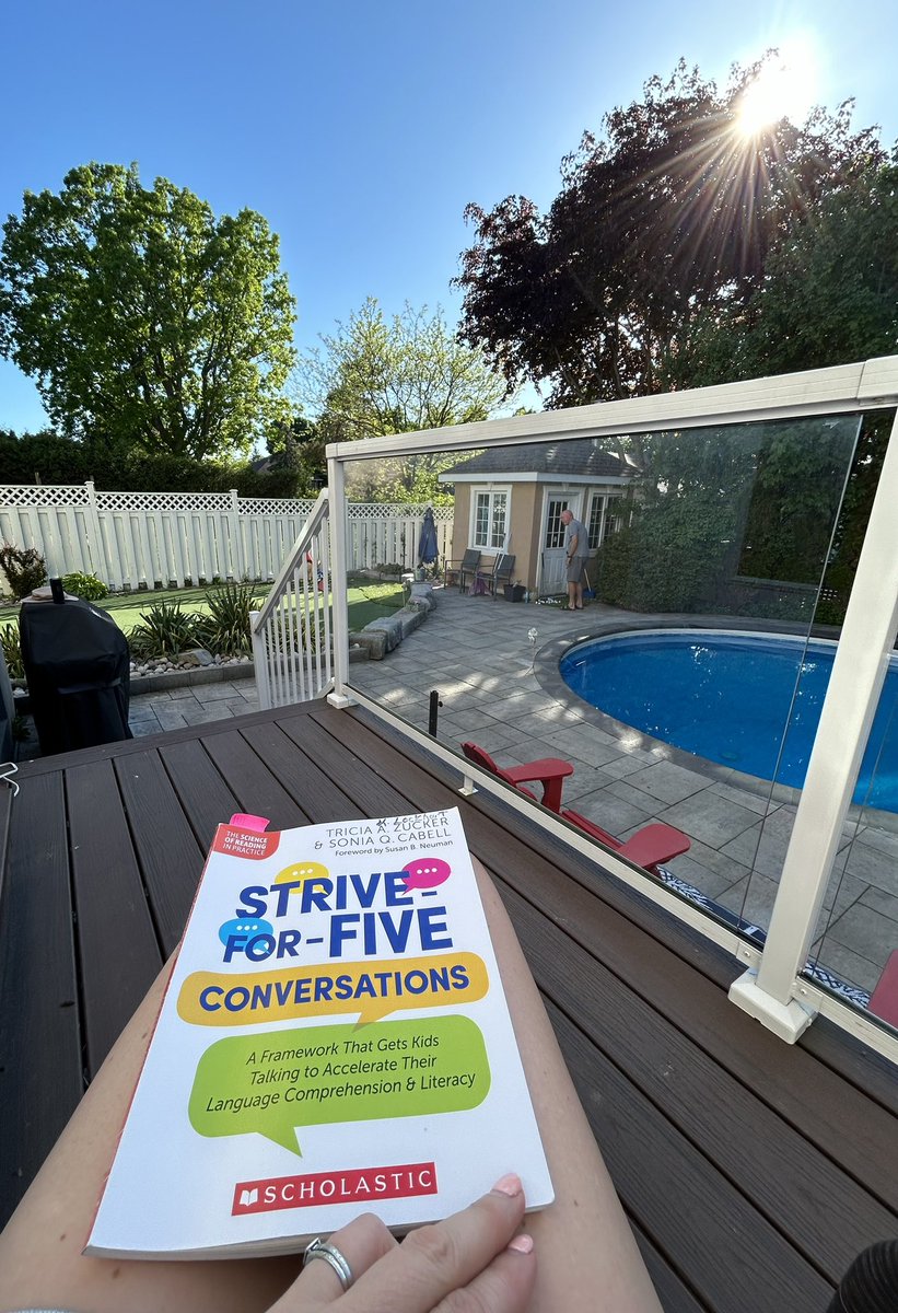 Day 2 of the long weekend… - husband is putting⛳️ - kids are swimming with friends🤿 - puppy is napping🐶 - I am reading 📚 and preparing for upcoming presentation using #StriveForFive in the #FSL classroom! The sun is shining and everyone is happy!😎 @SoniaCabell @TheMentoree