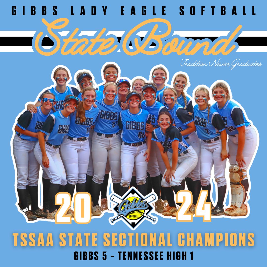 Gibbs Eagles (@gibbssports) on Twitter photo A spring ritual unlike any other, your <a href="/GibbsSoftball/">Gibbs Softball</a> Lady Eagles are headed to state!!
Gibbs 5 - Tennessee High 1.
State sectional.
#StateBound. A spring ritual unlike any other, your <a href="/GibbsSoftball/">Gibbs Softball</a> Lady Eagles are headed to state!!
Gibbs 5 - Tennessee High 1.
State sectional.
#StateBound.