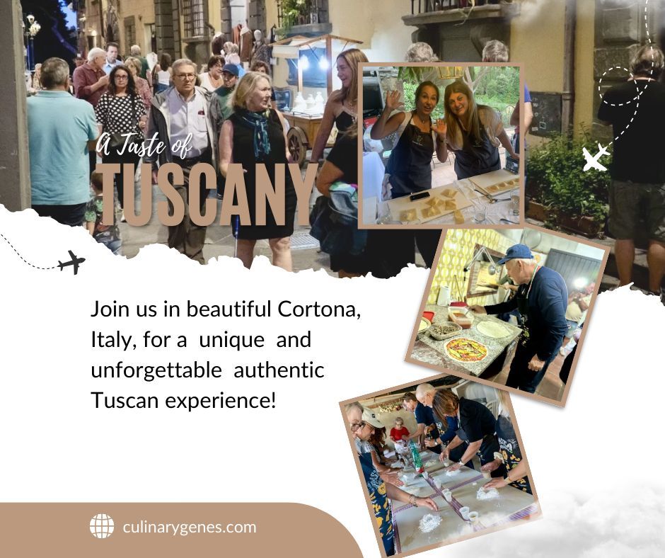 🇮🇹 'A Taste of Tuscany' culinary experience (Sept 28-Oct 5), and it's all about YOU:
buff.ly/49t7z92 
#tasteoftuscany #culinaryadventure #italianfood #cortona #tuscancharm #travelitaly #foodieheaven #travelgram #exploretuscany #visititaly #foodandwine #tuscanylovers