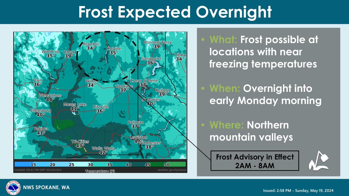 It will be another chilly morning tonight, especially for the northern mountain valleys. Cover or bring plants sensitive to frost to protect them from damage. #wawx #idwx