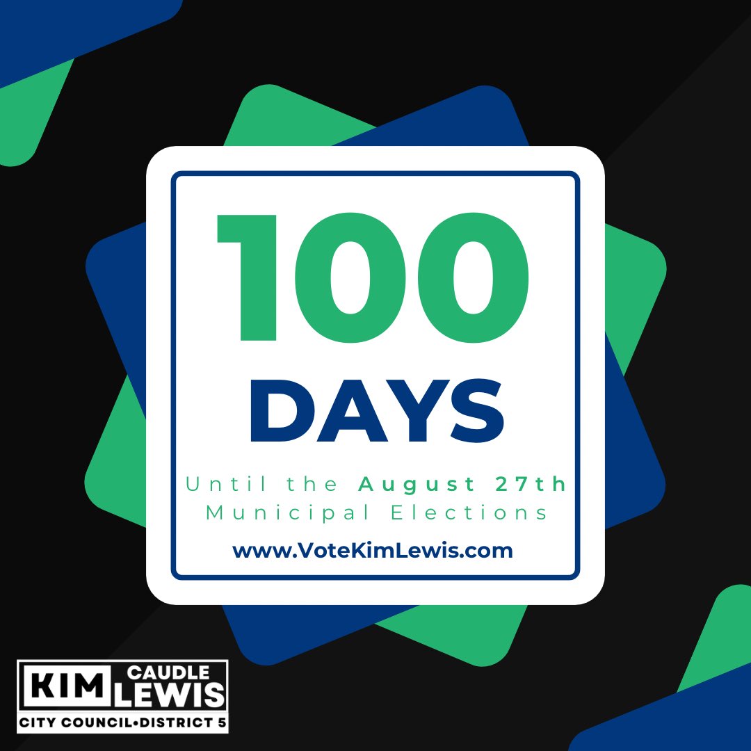 The countdown to Huntsville's municipal election is ON! In just 100 DAYS, we’ll have the opportunity to help shape the future of our district!
So, mark your calendars and set your reminders for August 27th.

VoteKimLewis.com

#VoteKimLewis #WorkingForYou