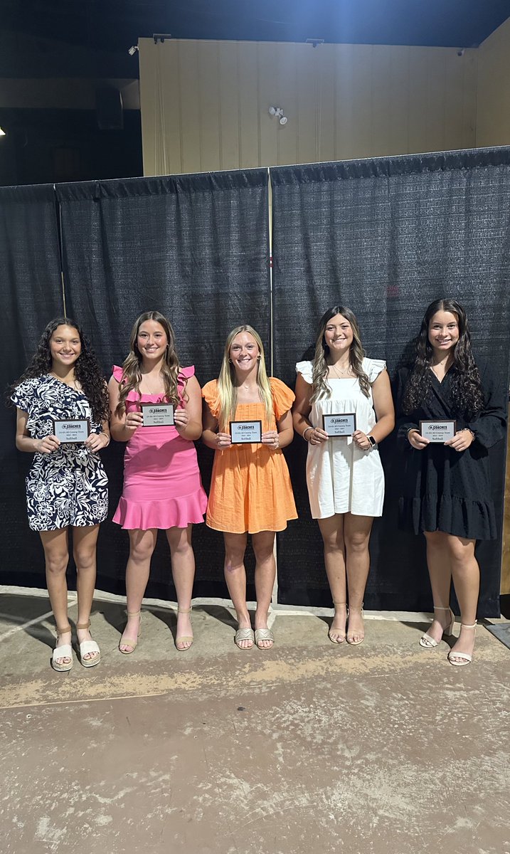 Congratulations to Freshman Kyla Reed,  Junior Kori Simmons, Senior Bre Hughes, Sophomore Myleigh Dobbins, and Junior Gracie Dees for making the 6A All-County team! We are so proud of all of the hard work you put into this season! 🥎 #GoSpartans @SaralandSchools