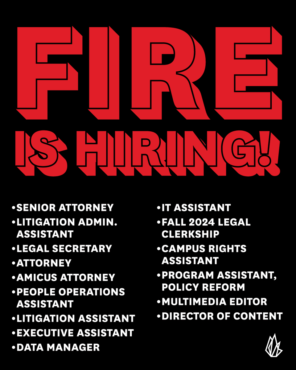 FIRE is a mission-driven organization of hardworking, dedicated team members committed to defending and sustaining the individual rights of all Americans to free speech and free thought. If this sounds like your type of org, check the open positions in our bio and apply today!