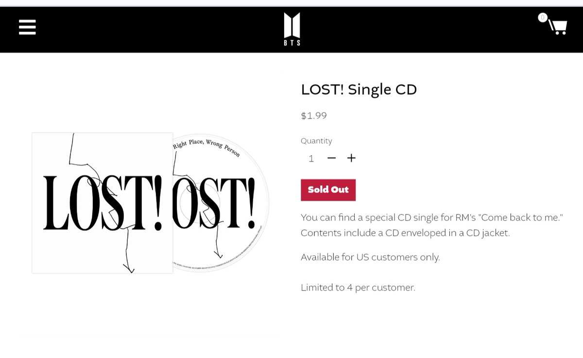 Hi @GeffenRecords #LOST Single CD has sold out on BTS US Store. Plz consider giving us a restock ASAP‼️ Many US fans have not gotten the chance to purchase & there are high demands. Plz give us the resources needed to help LOST does well on the US charts. Thank you in advance.