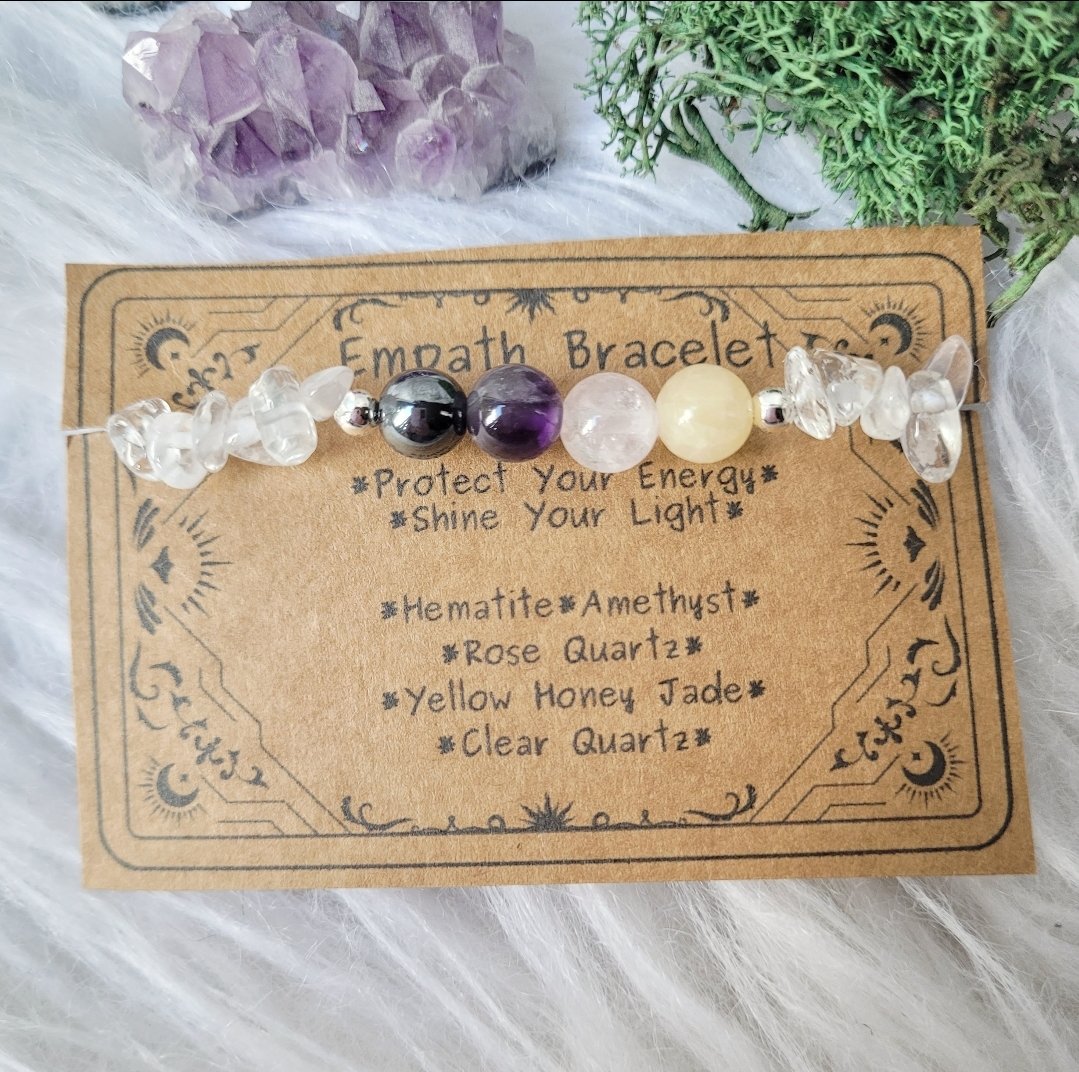 An empath is a person that is highly attuned to feelings and emotions of other people around them. This can be draining and crystals are said to help. thewildwoodlandwitch.etsy.com #MHHSBD #EarlyBiz