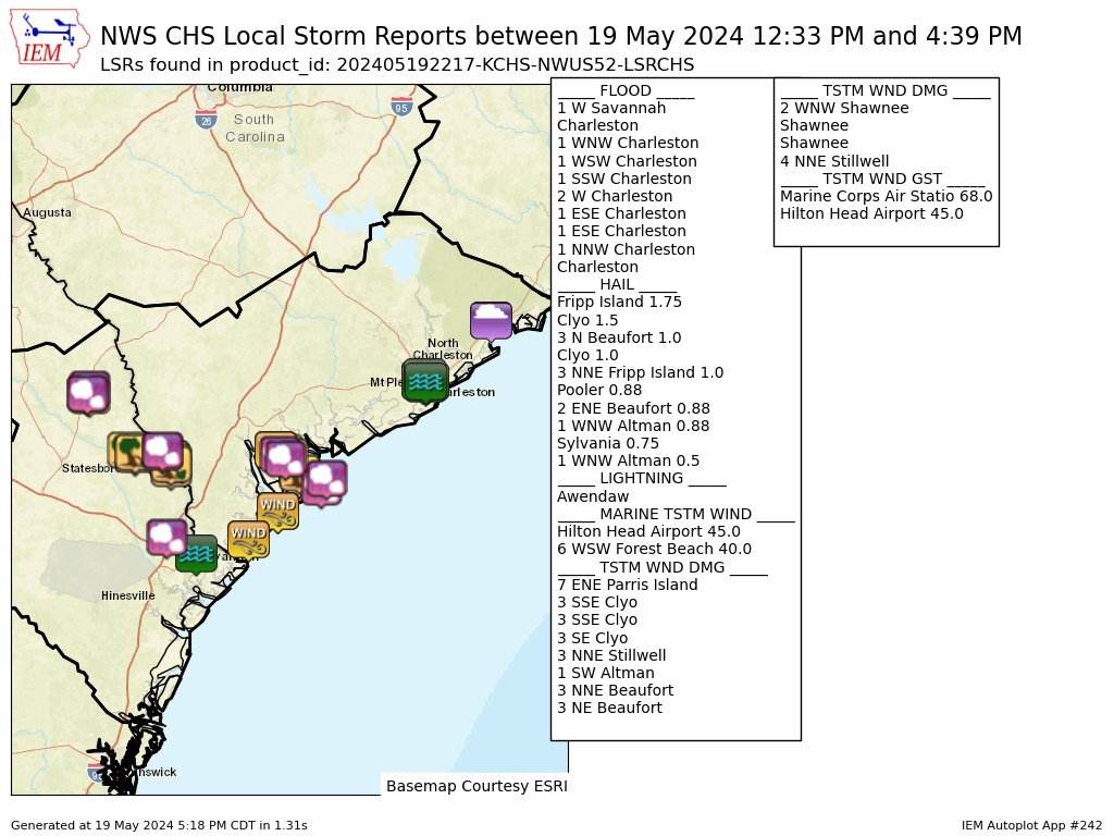 We received several reports of hail, wind damage, and flooding from the storms today. Share your pictures and reports in the comments below if you have any! #chswx #scwx #gawx #savwx