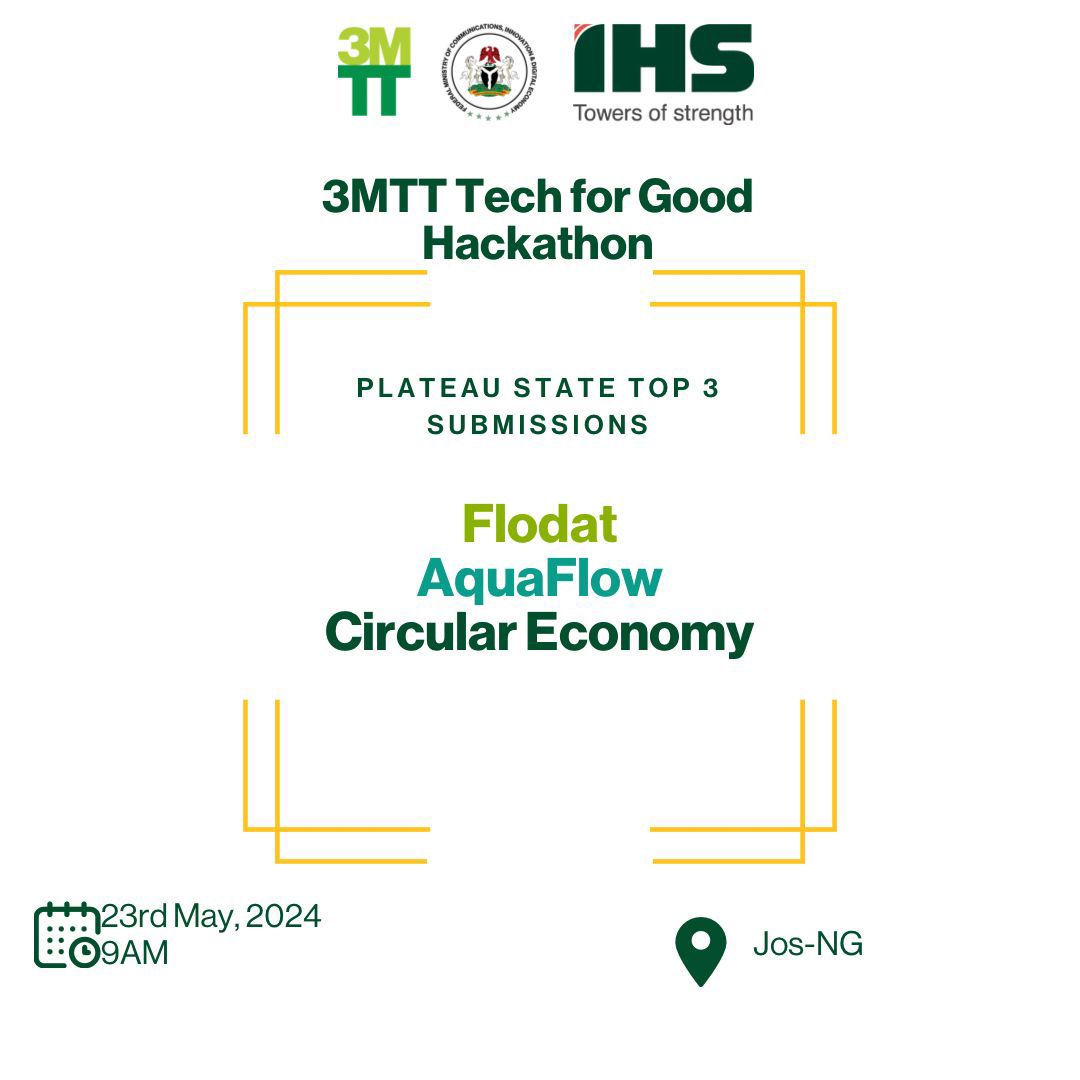 Team FLODAT (Predict, prepare, protect). Regionals here we come,💃💃💃💃In Shaa Allah the trophy is not going out of Plateau State.
Thank you <a href="/3MTTNigeria/">3MTT Nigeria</a>,<a href="/IHSTowers/">IHS Towers</a> <a href="/bosuntijani/">Dr. 'Bosun Tijani</a> for this wonderful opportunity 
Thank you <a href="/sunnahtechlab/">Sunnah Tech lab</a> <a href="/YusufNasir_Ahmd/">Yusuf Nasir Ahmad</a> for resources&amp;mentorship