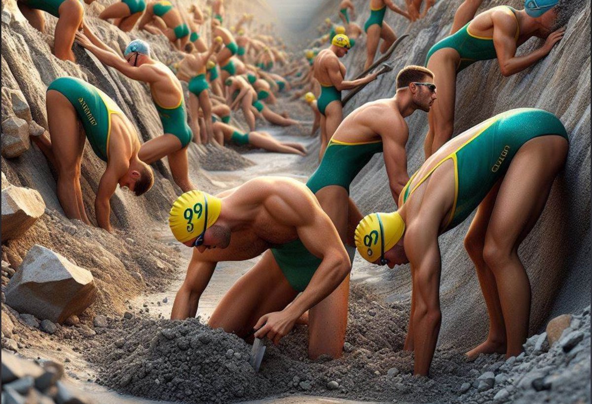 JUST IN: Australian swimmers digging at Gina Rinehart's Roy Hill Mine with their bare hands have denied the billionaire has too much influence over the sport