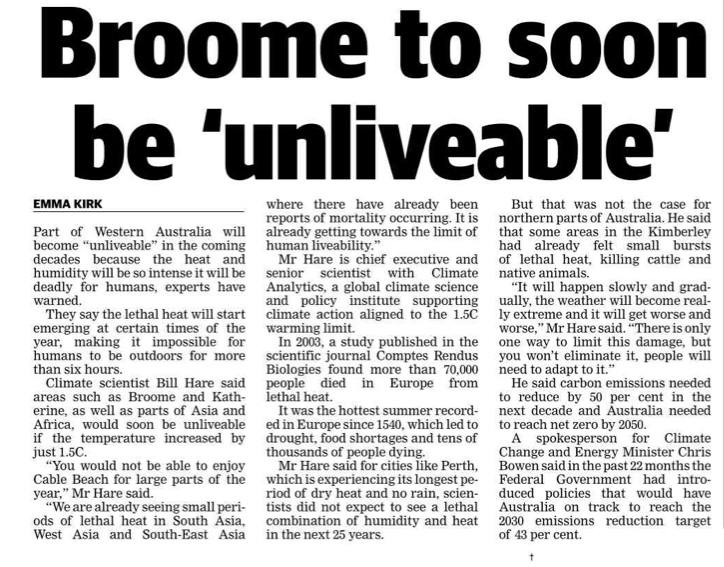 Last week, climate scientist @BillHareClimate spoke to a packed town hall in Broome re: the dangers of approving new fossil fuel projects like @WoodsideEnergy's proposed Browse project off the Kimberley coast His warning if we don't urgently cut emissions⬇️ #NoNewFossilFuels