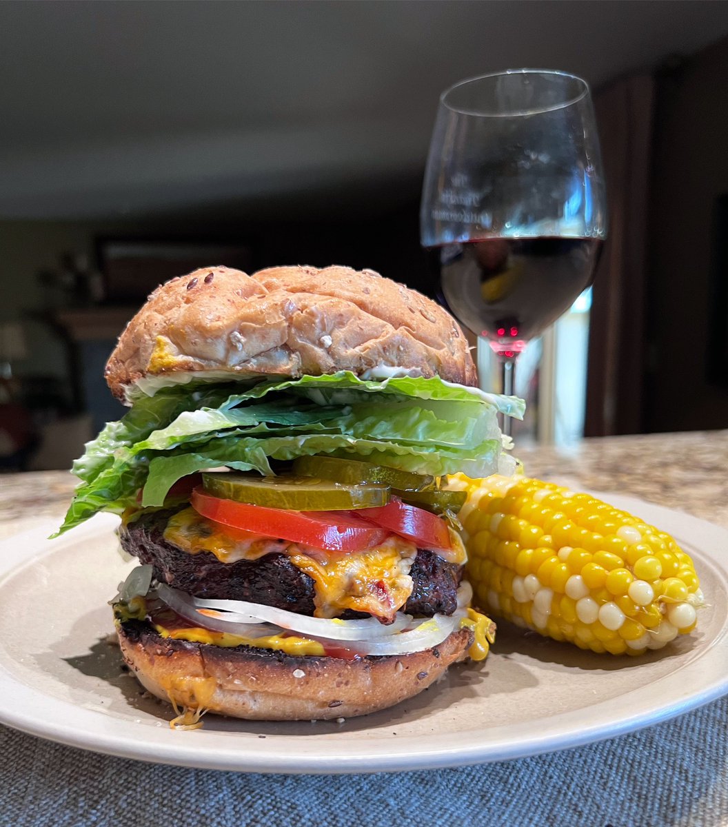 Although I ate like a king at my friend’s place while turkey hunting in Ontario, it’s hard to beat having a venison cheeseburger & glass of wine at home with your wife