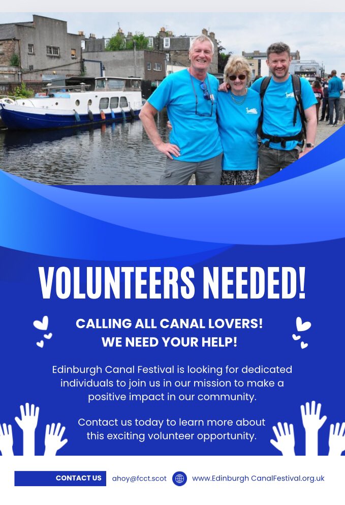 🤸‍♂️Want to join in on the fun of organising the Edinburgh Canal Festival?! Join our lovely team of volunteers for the day itself and/or in the run up to event! 

✨We are a supportive bunch who will make you feel right at home!

📩Interested?! Get in touch at ahoy@fcct.scot 🌊🙌🏻