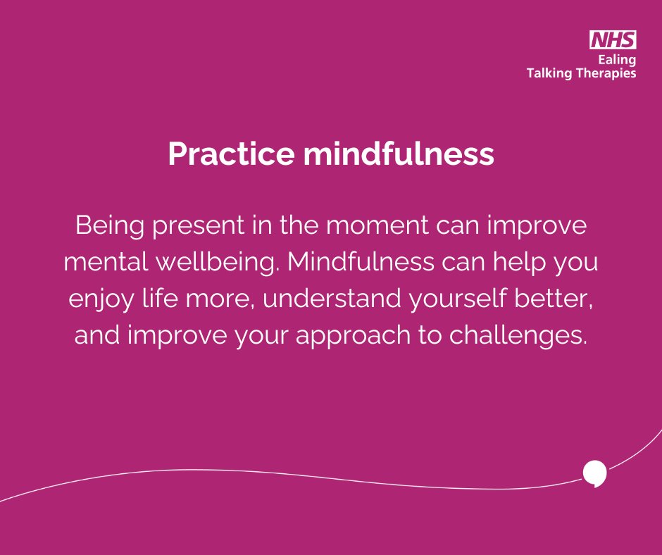 NHSEalingTT's tweet photo. Practice mindfulness: Learn how to practice mindfulness and be aware of where you are and what you're doing, without becoming overwhelmed by what's around you. Learn about mindfulness here ➡️ https://t.co/Ni260yR6Nq #MentalHealthAwarenessWeek https://t.co/gHmS60Ymfv