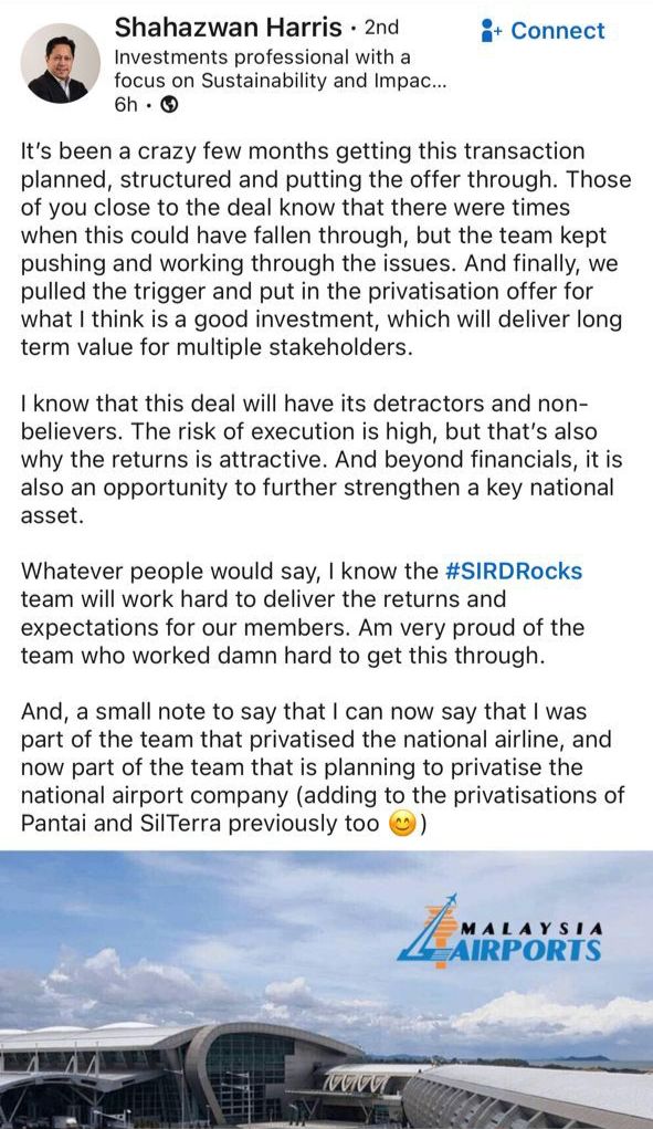 FreeMsian's tweet photo. Belajar tinggi2 pun perangai Con sultan dari Khazanah tak tukar.  One of the guy behind Blackrock MAHB, now in EPF. https://t.co/C0EajnJ4Im