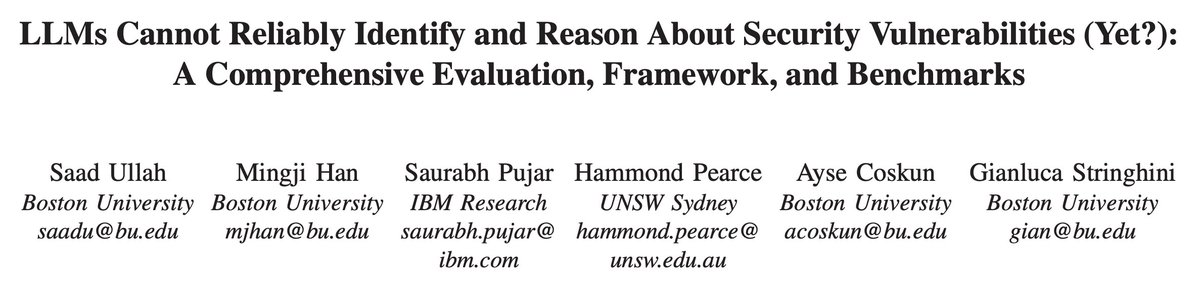 'Can LLMs be used as helpful security assistants for vulnerability detection?' Our tool 'SecLLMHolmes', published at IEEE S&P '24, answers this question by evaluating capabilities of LLMs for identifying and reasoning about security vulnerabilities. computer.org/csdl/proceedin…