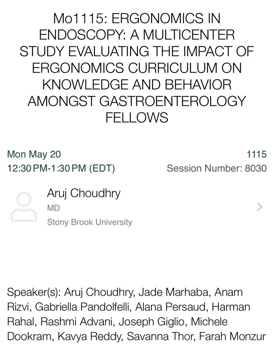 Come check out my poster tomorrow at #DDW on implementing our #endoscopy #ergonomics curriculum across multiple GI fellowship programs. Very excited to share our findings. Session; Clinical Endoscopic Practice. Hall A. Poster # Mo1115 #DDW2024 @DDWMeeting @FarahMonzurMD