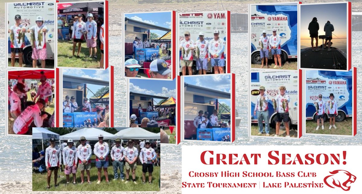 Thanks for a great season, @CrosbyHigh Bass Club! 🎣 Anglers fished hard and represented Crosby ISD well this weekend on Lake Palestine. Hunter Dickson & Zane Maturin placed 16 out of 190 teams from across the state. They each earned $500 in scholarship money! #MovingForward