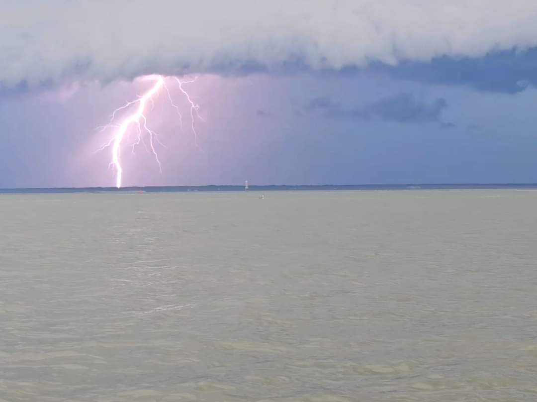 Nice lightning catch as seen over Hilton Head Island, SC from Tybee Island, GA. Pic by Mack Kitchens.