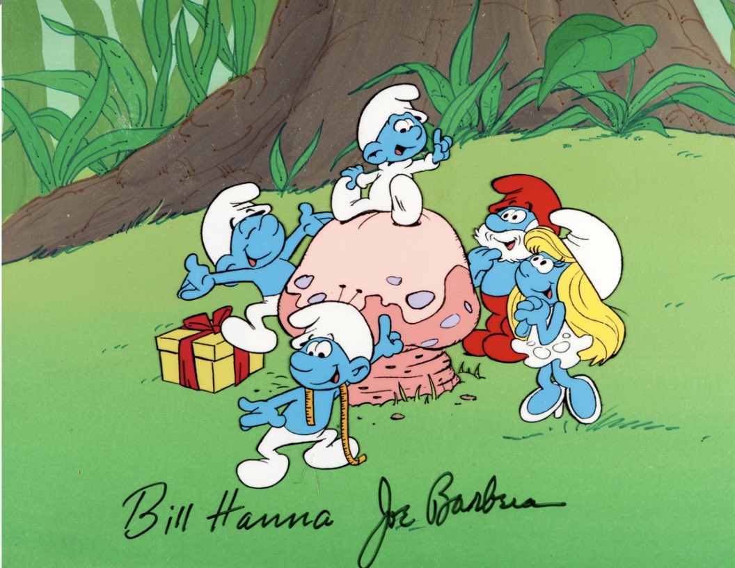 #hannabarbera A wonderful Smurfs group shot cel signed by Hanna, and Barbera 😁👌👍.