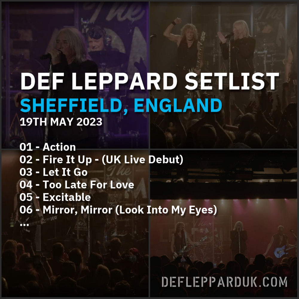 #DefLeppard #Setlist for a show in #Sheffield ENGLAND 🇬🇧🏴󠁧󠁢󠁥󠁮󠁧󠁿 1 Year Ago on this day in 2023 01 - Action 02 - Fire It Up 03 - Let It Go... #2023Tour #defleppard2023 #diamondstarhalos #theworldtour #theleadmill deflepparduk.com/2023-sheffield…