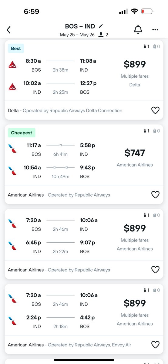 Anyone know why flights from Boston to Indy cost $900?