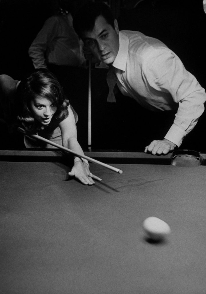 Natalie Wood playing billiards with Tony Curtis in 1963, by Bill Ray for Life