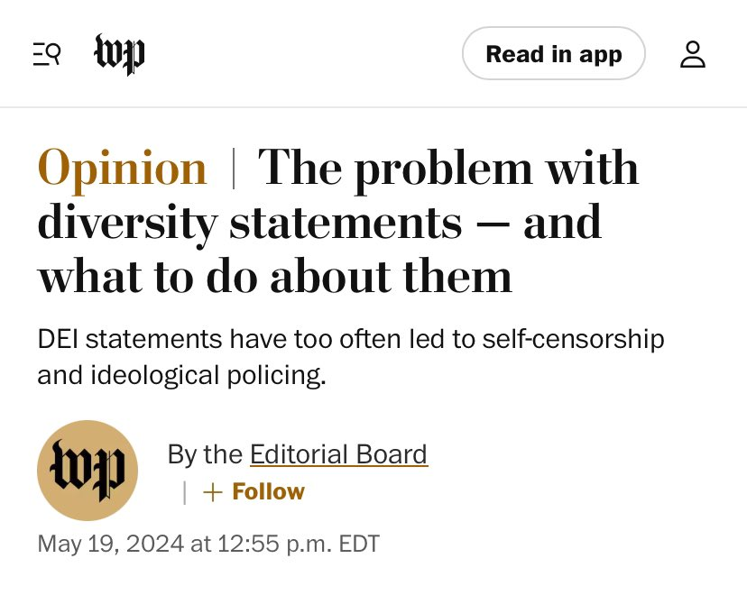 Last year, when I launched the 'abolish DEI' campaign, it was dismissed as a fringe right-wing plot. Now the Washington Post editorial board has followed our lead. We are moving our ideas from Right to Left, steadily taking territory. We will not be stopped.