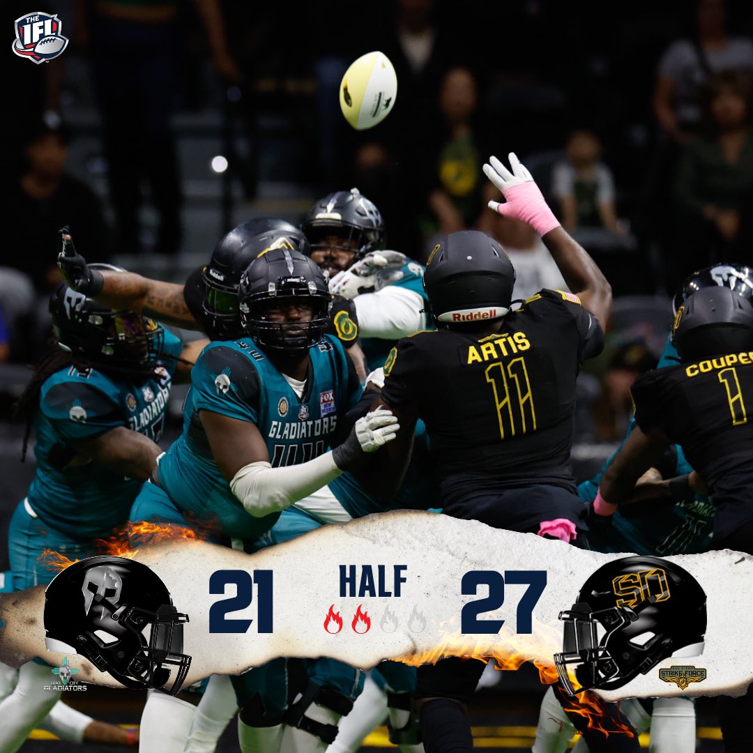 The Strike Force take a six point lead in the half against the Gladiators!🔥 #FiredUpIFL #TheIndoorWar