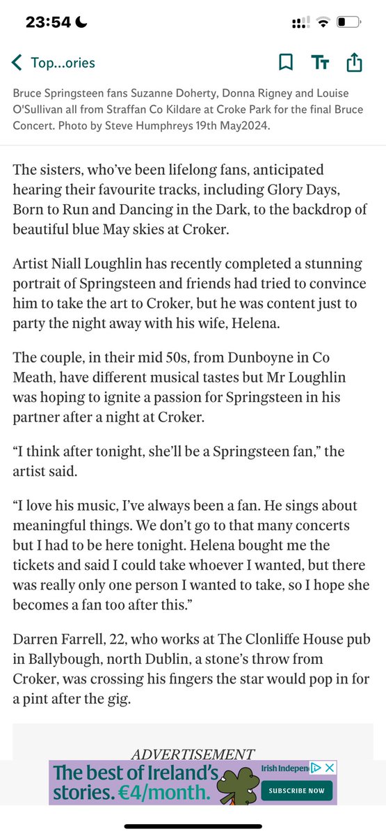 Fantastic night at the Bruce Springsteen gig. Myself and the wife even got a mention in the Indo! @Ly211 independent.ie/entertainment/…