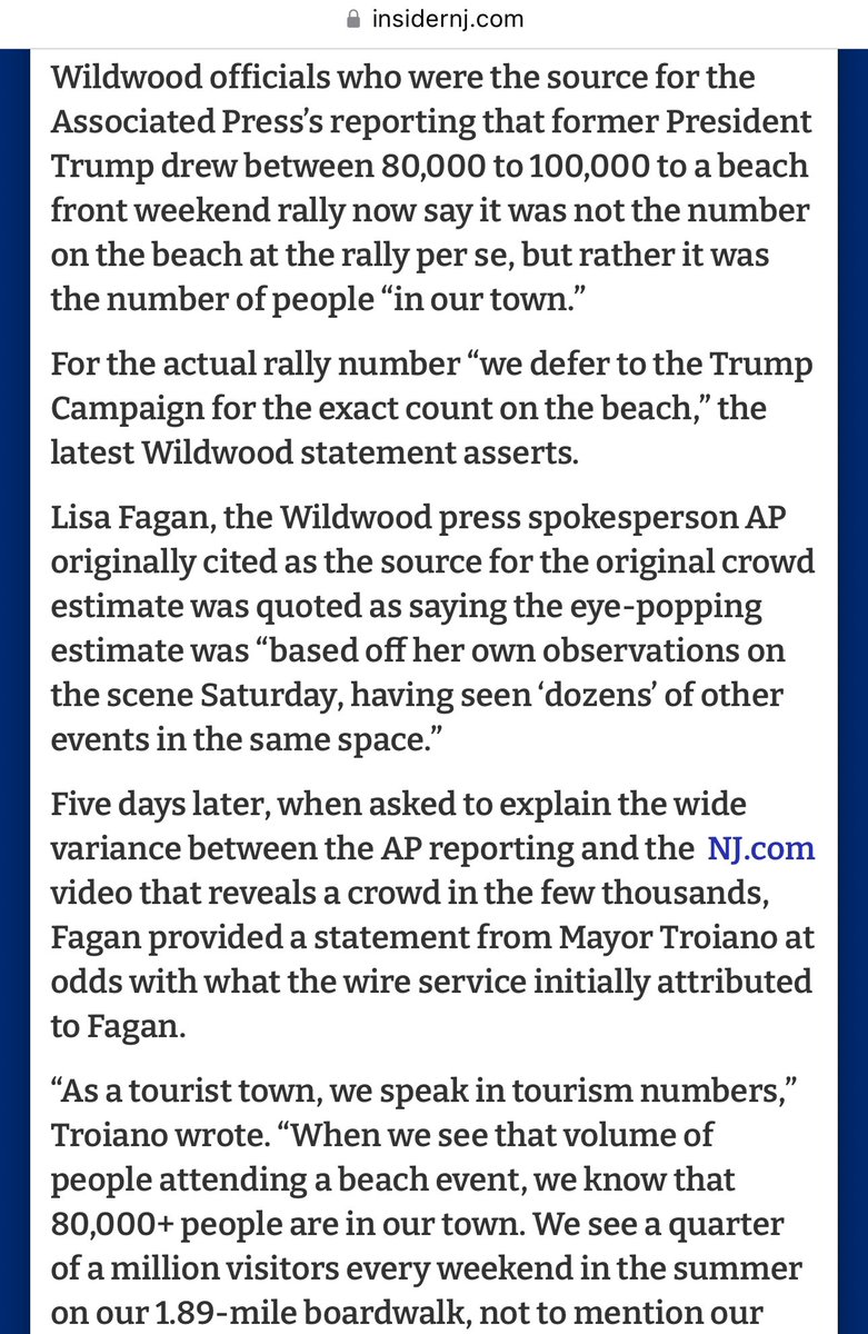 Wildwood official backtracks and says the 80,000 person estimate during the Trump event was not how many people were at the rally, but rather the total number of people in the entire town on that day, including in bars, restaurants, and on the boardwalk.