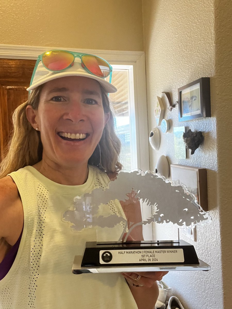I got back from my run and had a surprise package at the door with this beautiful trophy for winning the Master’s category at the @OKCMarathon half marathon 😍🏆🌳! Thank you so much 💕🙌!