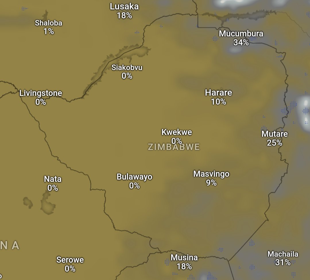 A generally moderate Monday expected, with light showers possible for parts of Eastern and North-Eastern Zimbabwe. Partly cloudy conditions expected for the Eastern half of the country in the afternoon, with low minimums expected for most parts of the country. ☀️ 🌬 🇿🇼