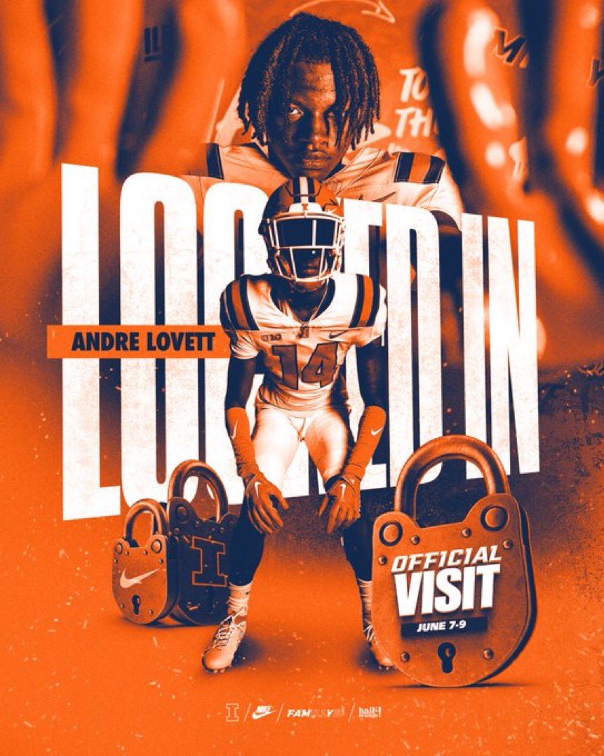 All of #IlliniNation is excited for @andrelovett_cfk as he makes his Official Visit to Champaign the weekend of June 7th. 🔶🔷🙌🏿 #Illini