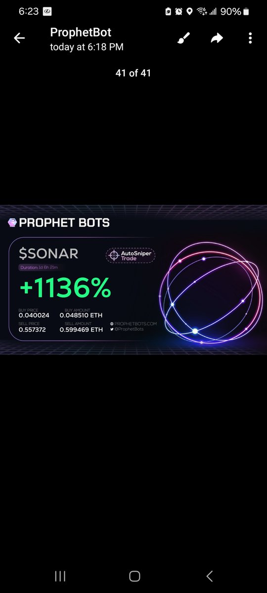 Ok. Check this.

1200% gains on @Sonar_Systems trade.

This is how easy it is.  Program your sniper. It buys the signal and sells it for you based on your take profit.

This is what happens.

Easy $.

@prophetbots