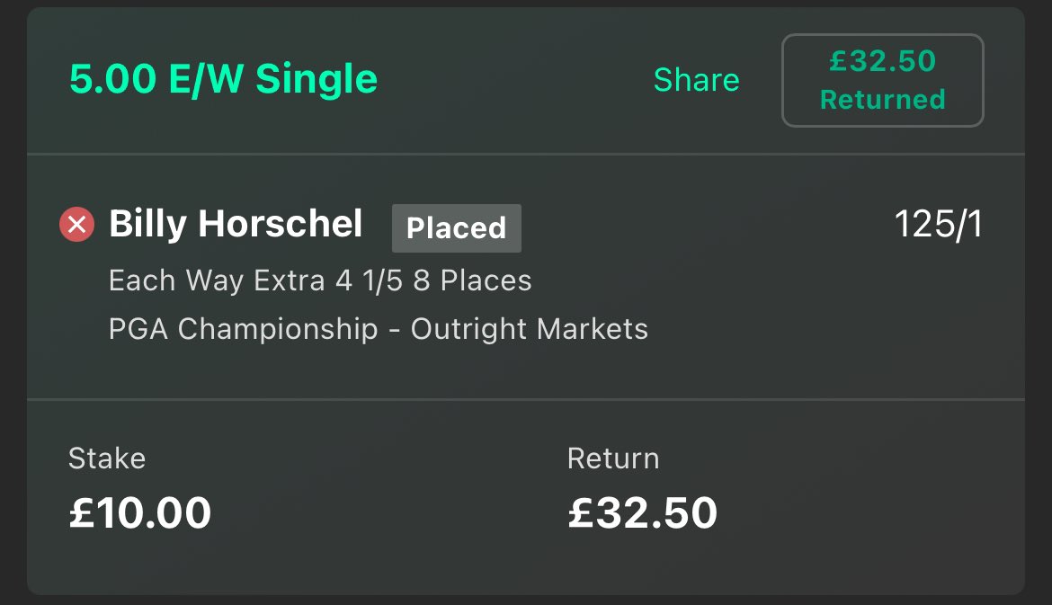 JayScally's tweet image. Dear @bet365 can you explain to me how I got this shocking return after the bold @BillyHo_Golf awesome 64 at the #USPGA Surely the return is £130?
#golf #valhalla