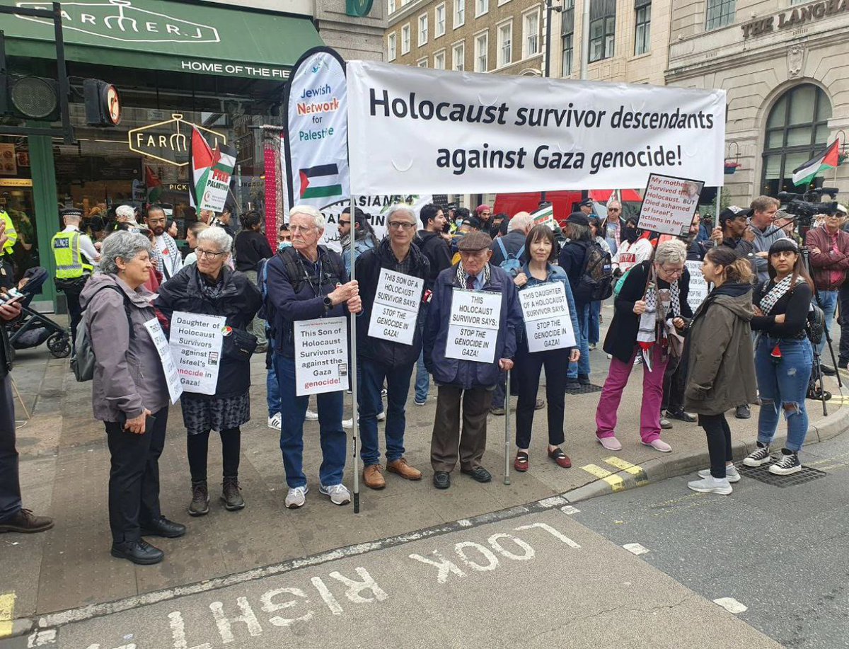 Holocaust survivors join the protests in London against the brutal Israeli genocide in Gaza earlier today It’s not about Judaism it’s about Zionism committing genocide Know the difference