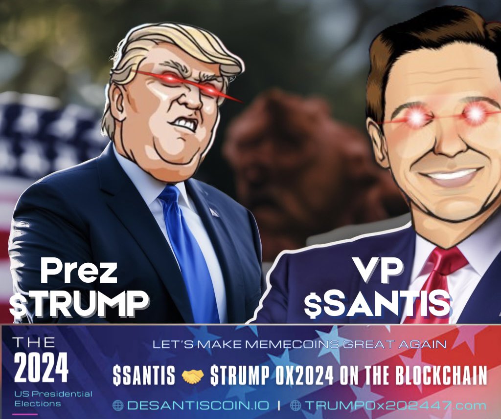 DesantisCoin's tweet photo. 🚀 #PolitiFi szn: Once de news of $SANTIS nomination as $TRUMP VP goes mainstream. De TRUMP-SANTIS MAGA train will be unstoppable! Choo-choo 🚆😤

Join president #Trump0x2024 and #DeSantisCoin VP PolitiFi narratives and experience how we’re making #Memecoins great again! Don’t be late to de party!🎊 

📊 VP SANTIS 275K mcap awaits you: https://t.co/10Hct8Zm4S 

📊 Prez TRUMP 300k mcap entry awaits you: https://t.co/iy5jJd8xuw 
-
$tremp $boden $maga $patton $ivanka