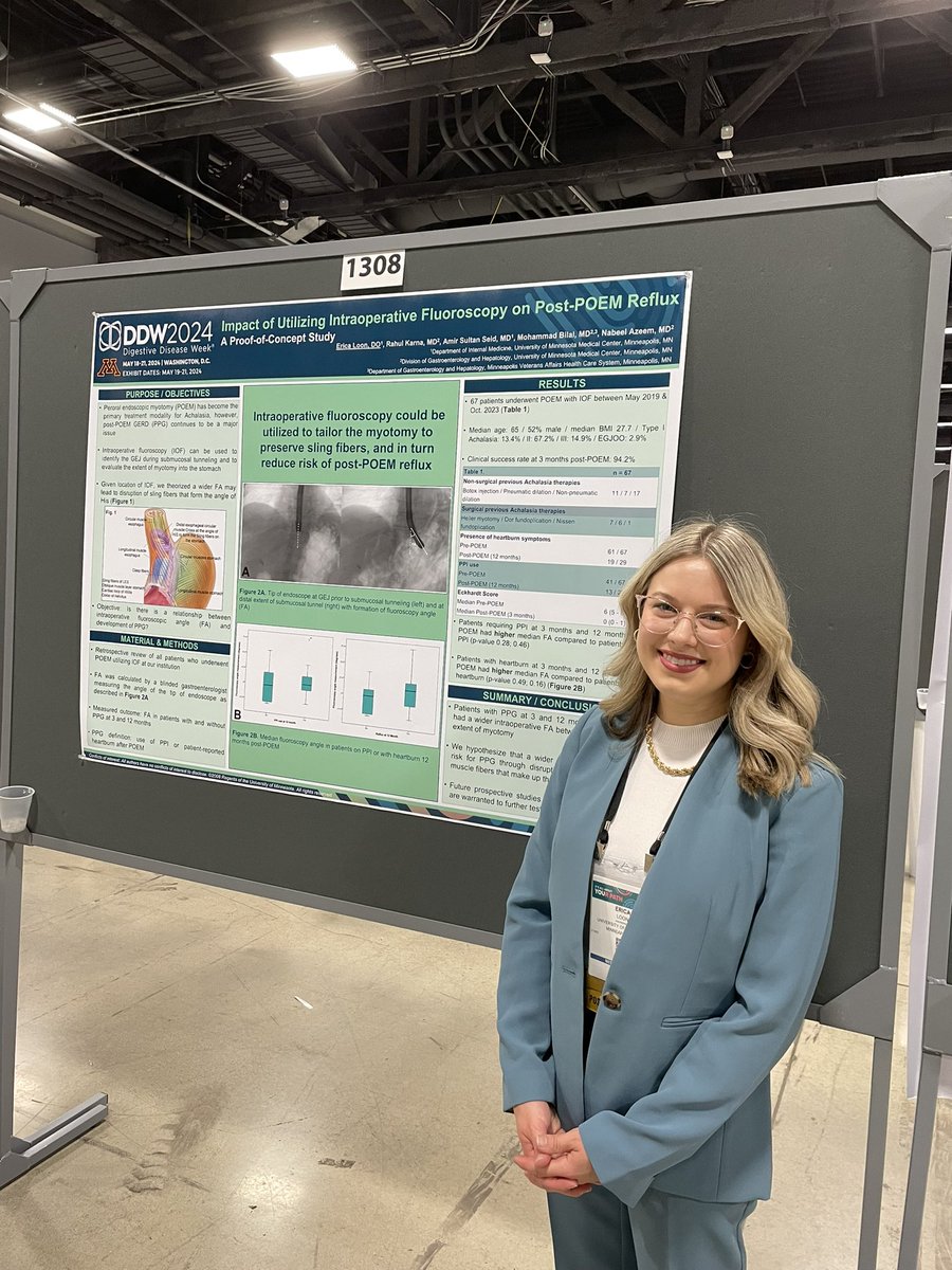 Super ⭐️ @umnmedresidency resident <a href="/EricaLoonDO/">Erica Loon, DO</a> presenting on use of intraoperative fluoroscopy to reduce post-#POEM GERD

Yesss - its her first <a href="/DDWMeeting/">Digestive Disease Week</a> - so if you see her, give her a kudos 🔥🔥

 #DDW2024