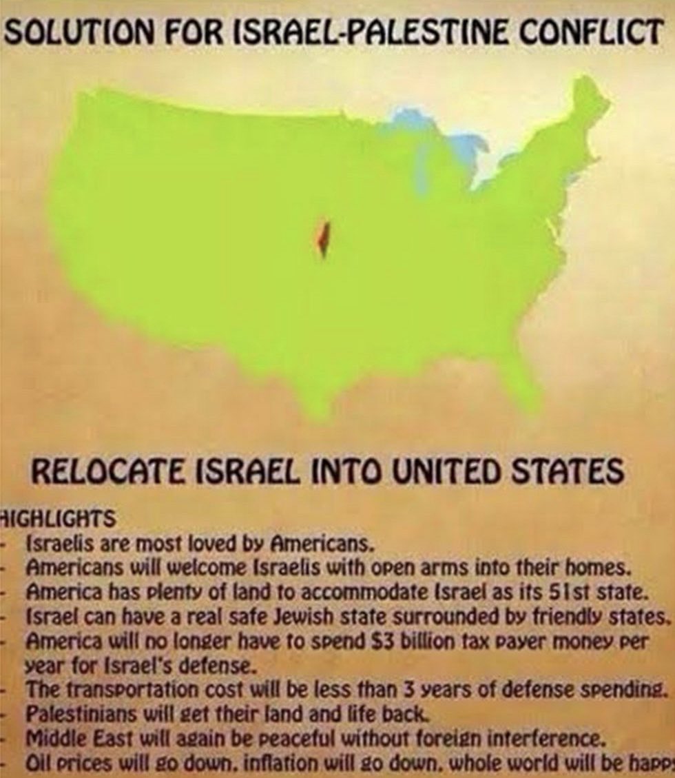 @EzraDrissman I support relocating Israel to USA.