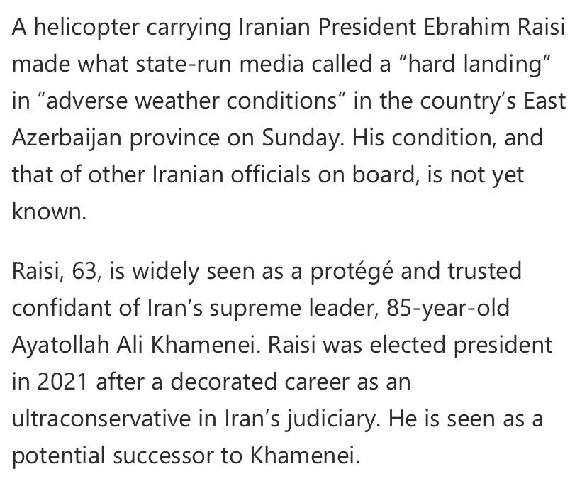 “Key Moments in the Life and Presidency of Iran’s Ebrahim Raisi” The ClA’s Washington Post just did a postmortem on Irans president and we don’t know the man is dead or not .. Disgraceful