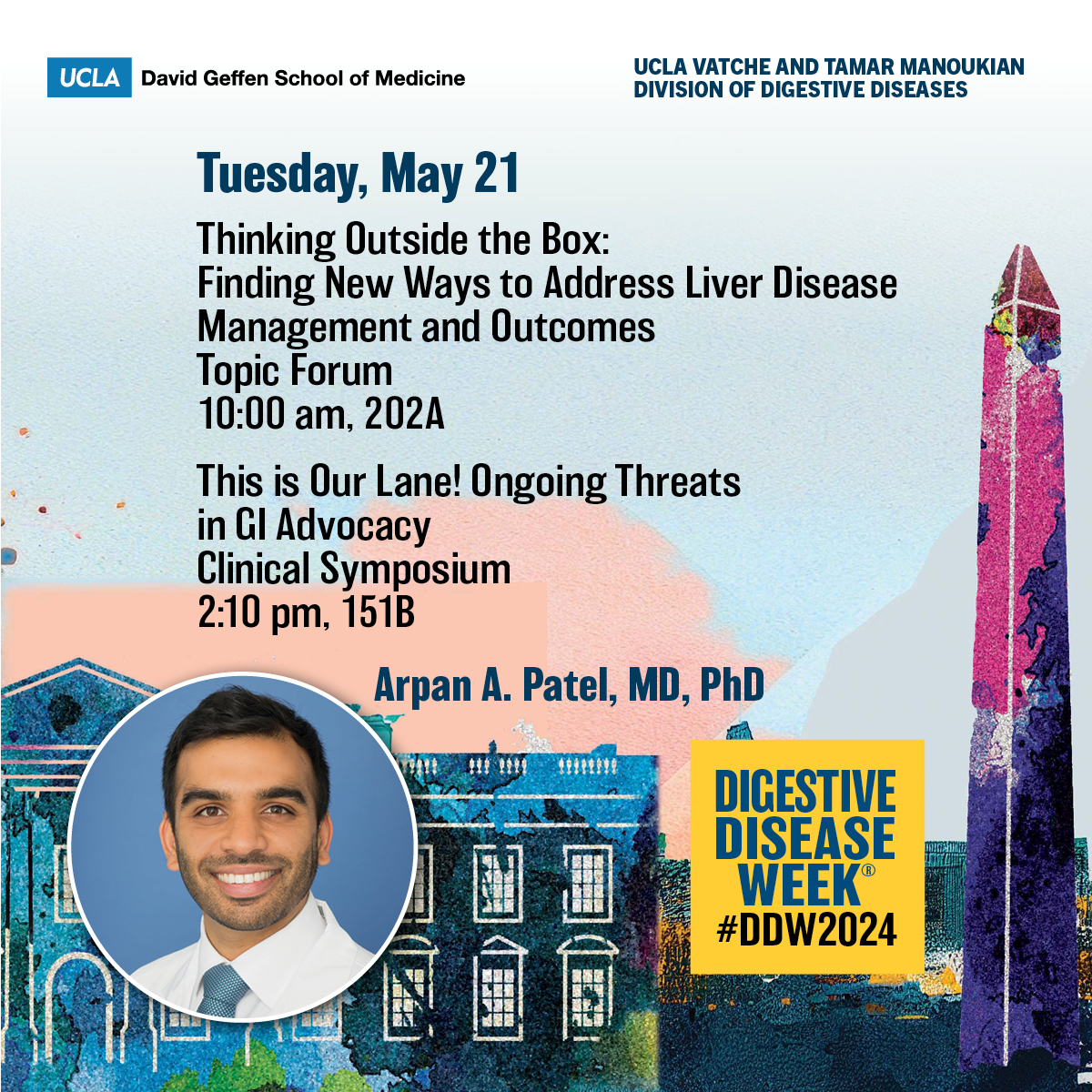 💥@ArpanPatelMD at #DDW2024 on Tuesday, May 21!

1⃣Finding New Ways to Address Liver Disease Management and Outcomes #LiverTwitter
🗓️10:00 am, 202A

2⃣Ongoing Threats in GI Advocacy
🗓️2:10 pm, 151B