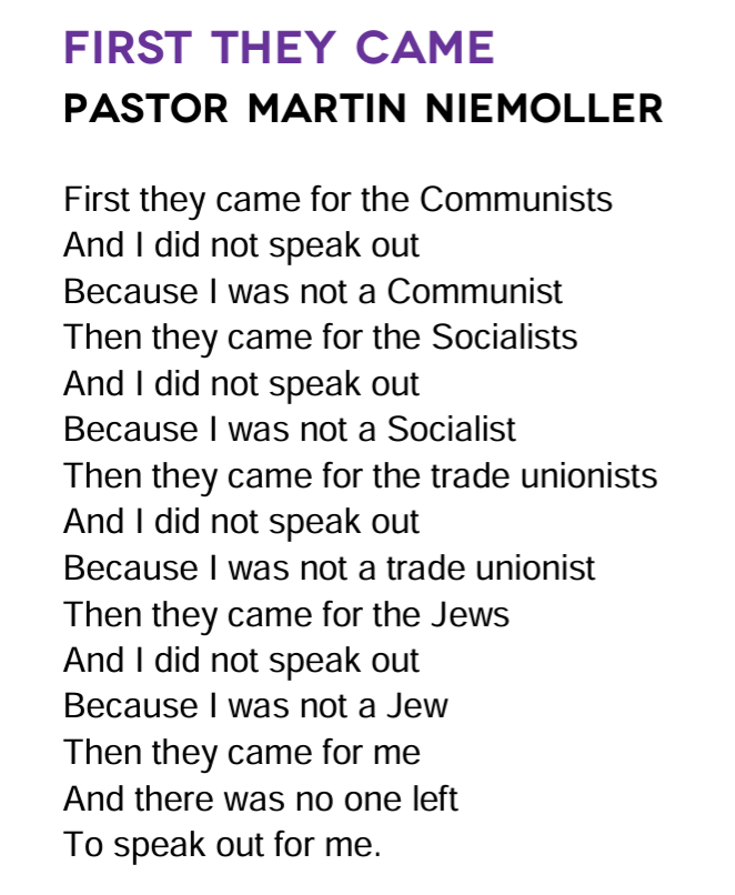 First They Came, by Martin Niemoller