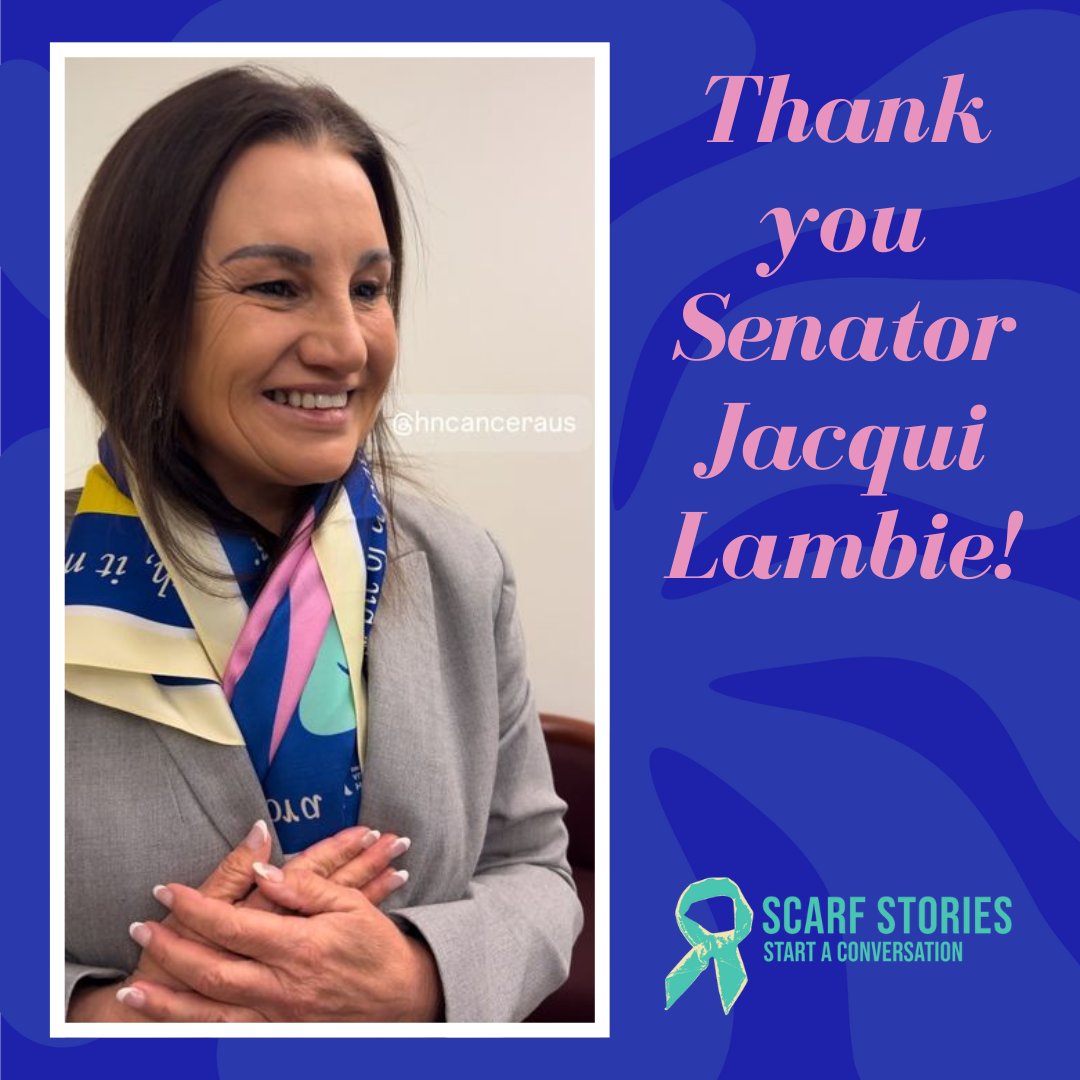 Thank you Senator Jacqui Lambie for getting behind our #ScarfStories campaign and helping start a conversation about #HeadandNeckCancer by wearing your 'Patchwork Girl' scarf your way in May. There's still time to purchase your limited edition scarf here …y-scarf-tells-a-story.raiselysite.com