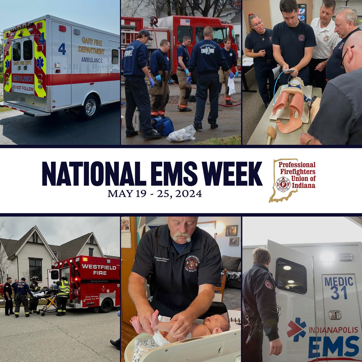 During National EMS Week, we recognize and thank the critical role #firefighters, #paramedics, &amp; #EMTs play in serving our communities across the state. We thank you for providing exceptional patient care and continuing to answer the call when Hoosiers need you most. #EMSWeek2024