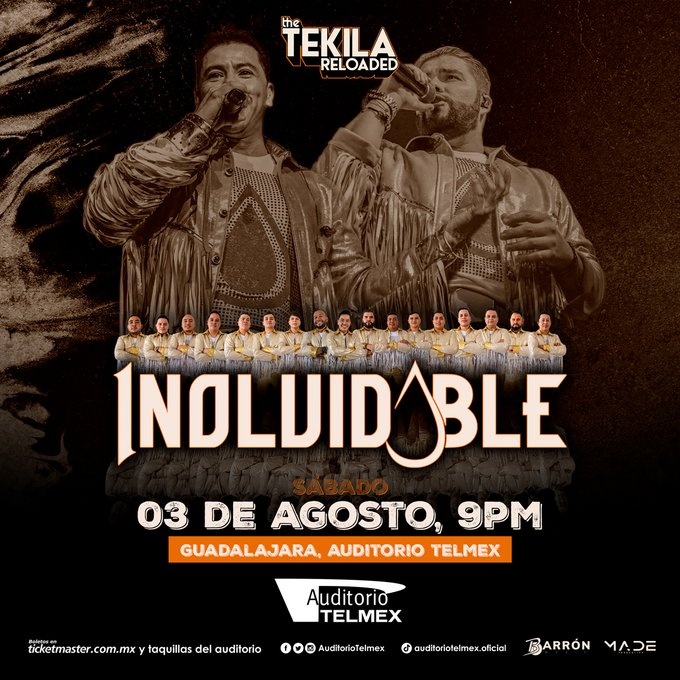 #LaInolvidable regresa al #AuditorioTelmex con su nuevo tour #TheTekilaReloaded, show disponible el 03 agosto, boletos a la venta en #Ticketmaster y taquillas del Auditorio.