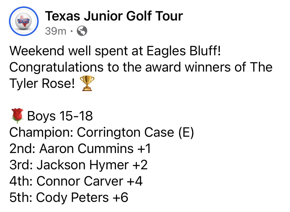 Congratulations to Bobcat sophomore Aaron Cummins (2nd from rt) on his 2nd place finish at the <a href="/TJGT/">TJGT</a> Tyler Rose this weekend!