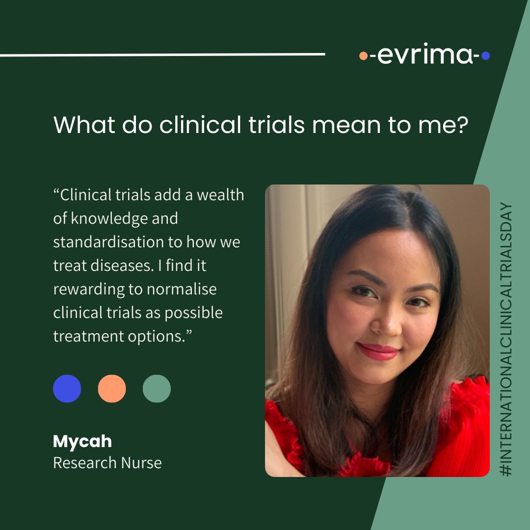 On this International Clinical Trials Day, join us in recognising one of our incredible Research Nurses, Mycah, for her relentless efforts to enhance the clinical trial process #internationalclinicaltrials #clinicaltrialsday #clinicaltrials #medicalresearch #evrimatechnologies