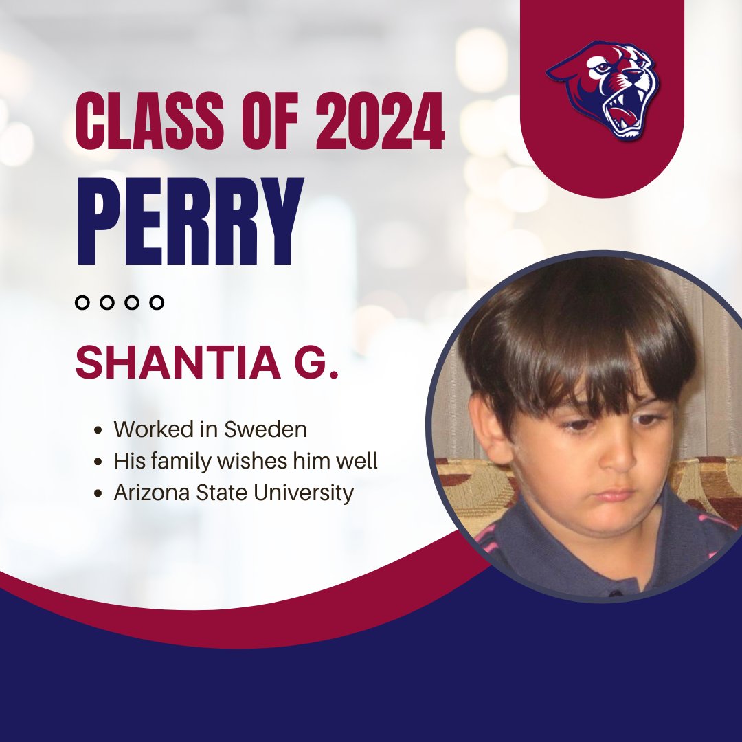 Shantia G.’s greatest achievement was working in Sweden, the country he was born. His family wishes him nothing but the best as he embarks on his journey. He will attend Arizona State University. #WeAreChandlerUnified #Classof2024 #PerryPumas @PerryPumas07
